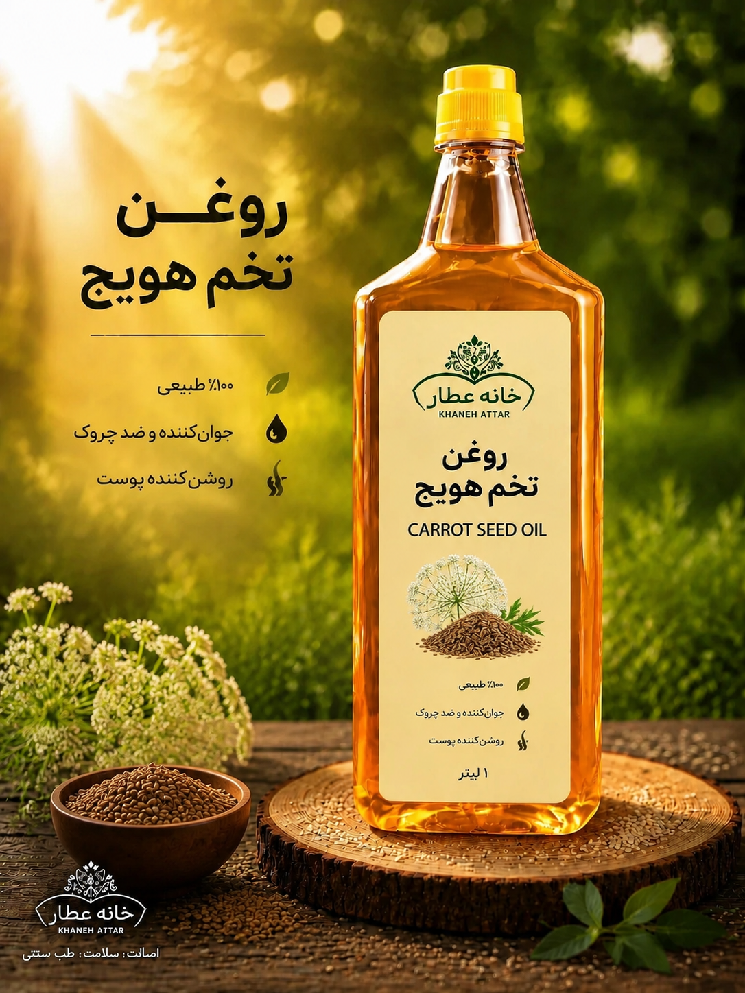 روغن تخم هویج خالص (1لیتری) بضمانت مرجوعی