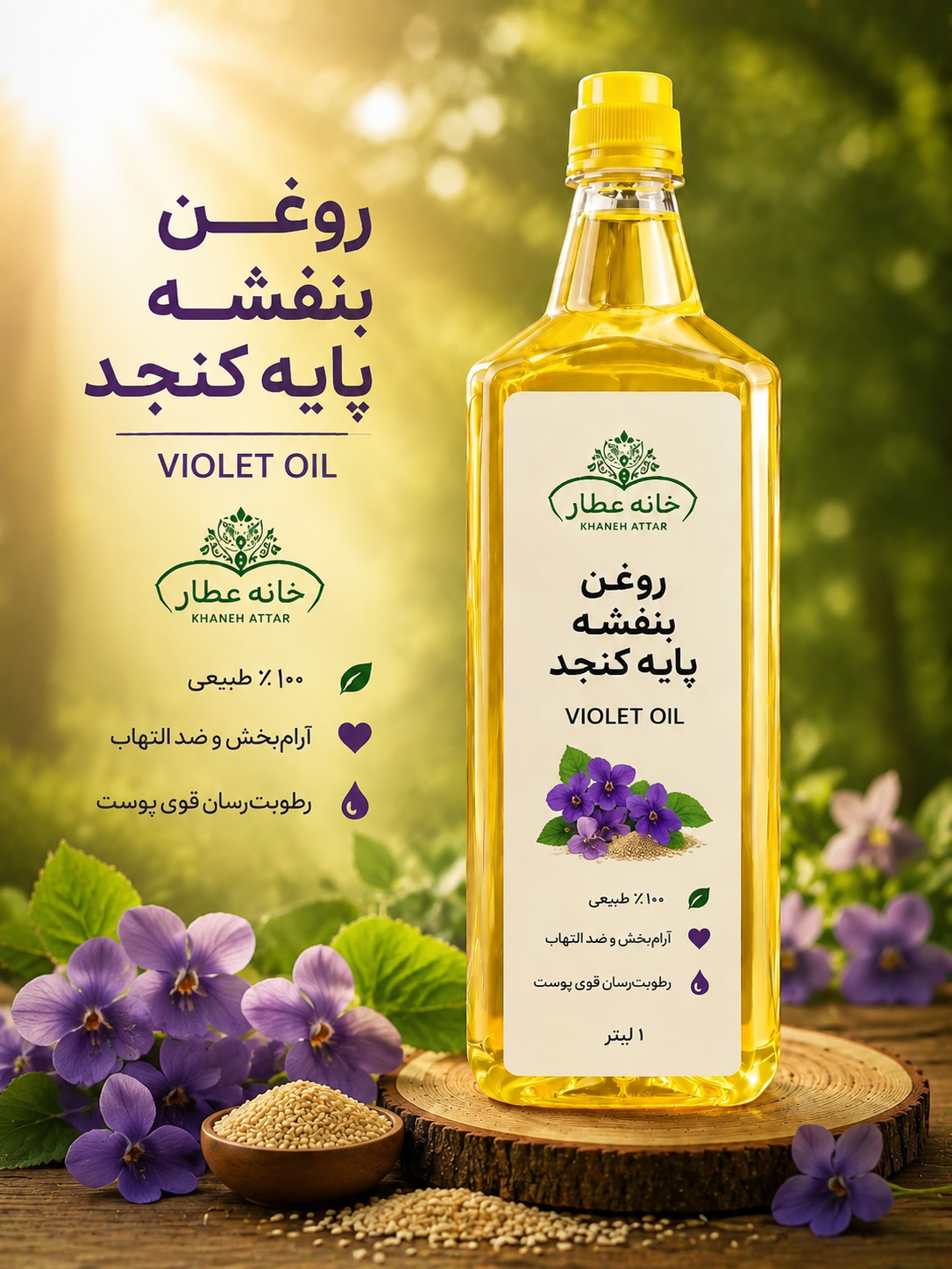 روغن بنفشه پایه کنجدخالص (1لیتری) بضمانت مرجوعی