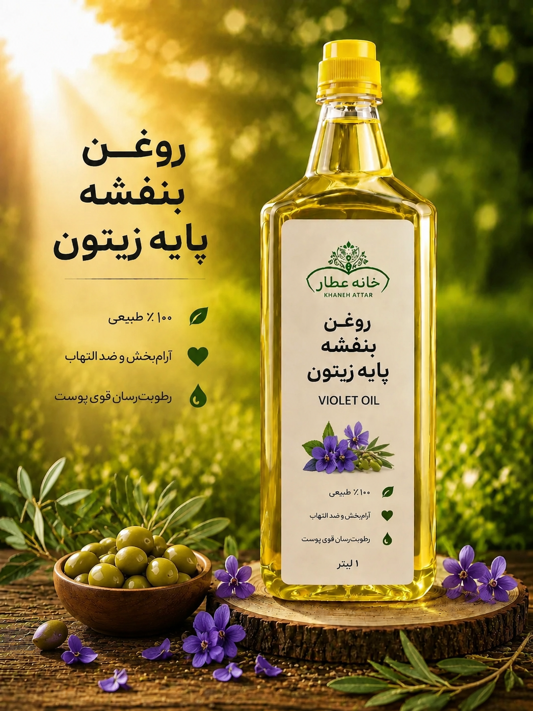 روغن بنفشه پایه زیتون خالص (1لیتری) بضمانت مرجوعی