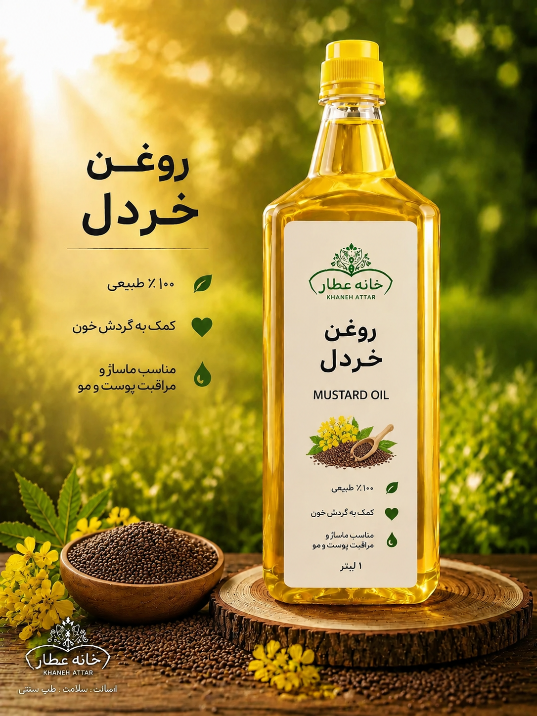 روغن خردل خالص (1لیتری) بضمانت مرجوعی