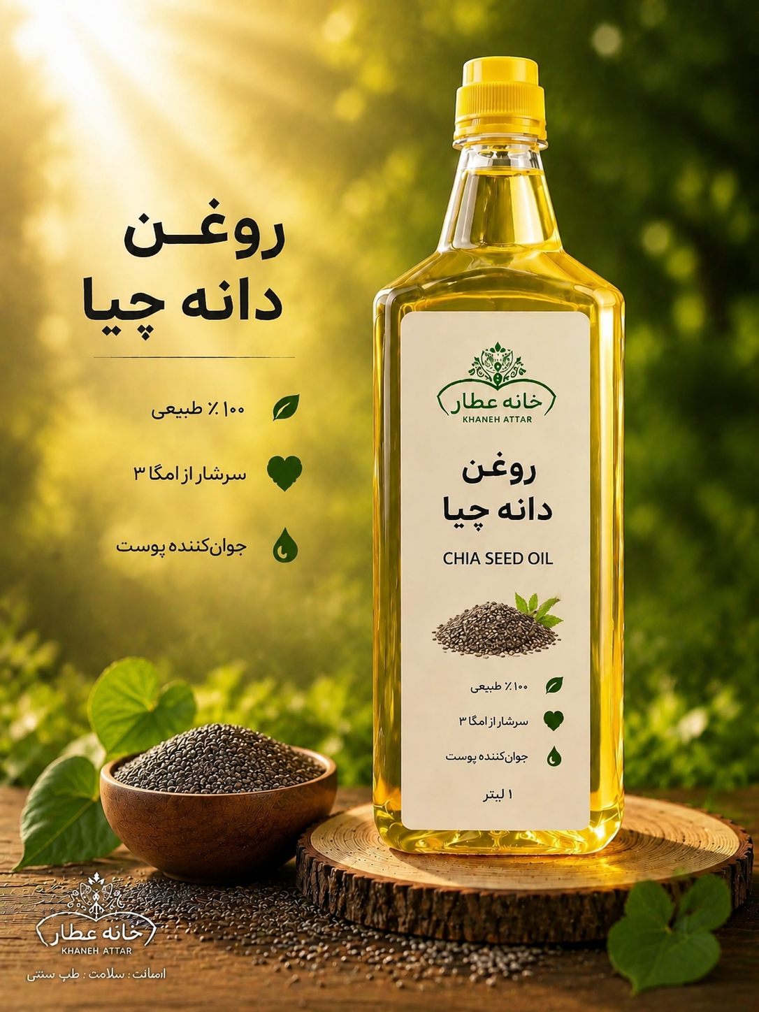 روغن چیا خالص (1لیتری) بضمانت مرجوعی