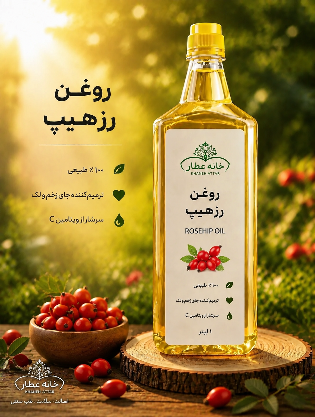 روغن رزهیپ خالص (1لیتری ) بضمانت مرجوعی
