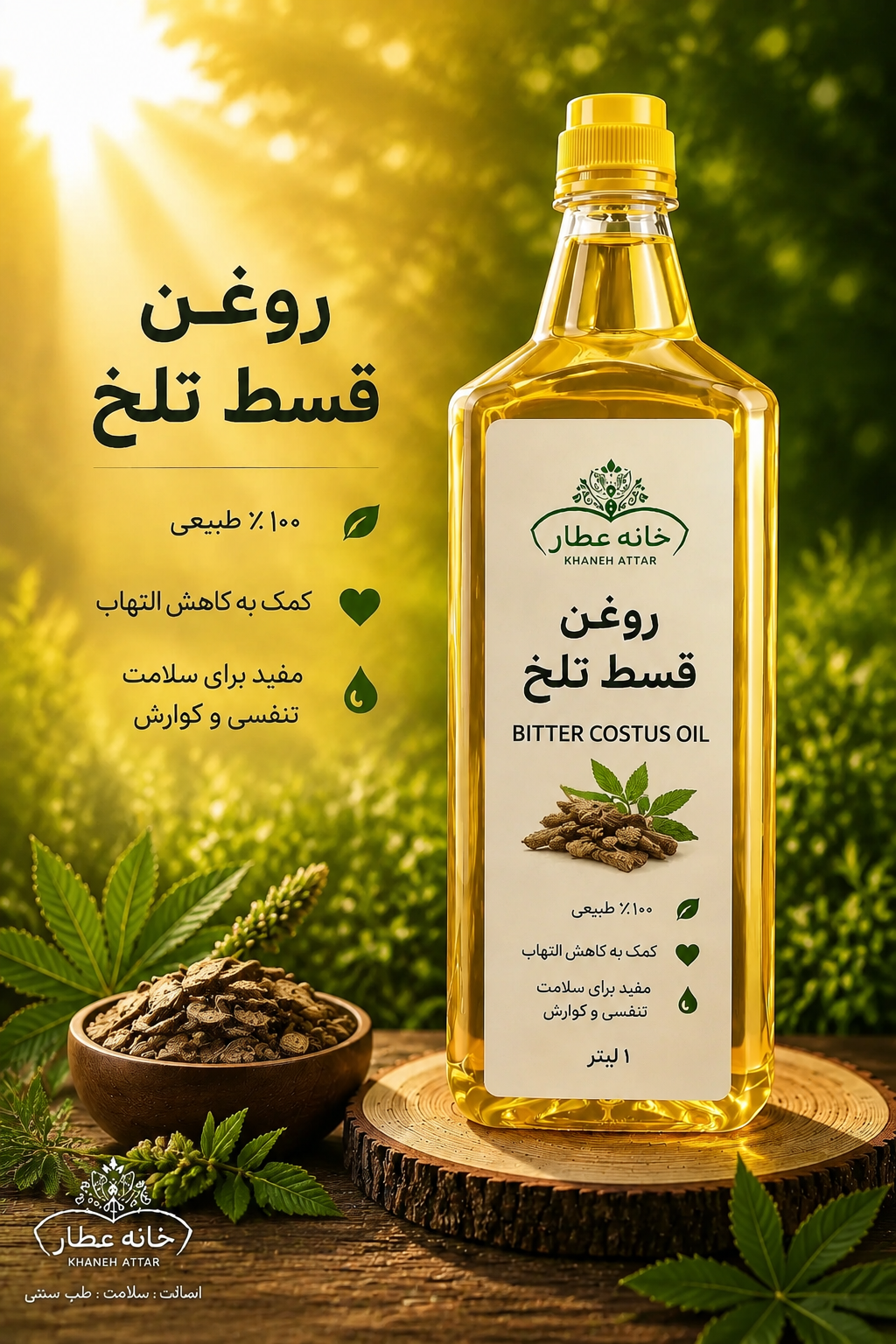 روغن قسط تلخ خالص (1لیتری ) بضمانت مرجوعی