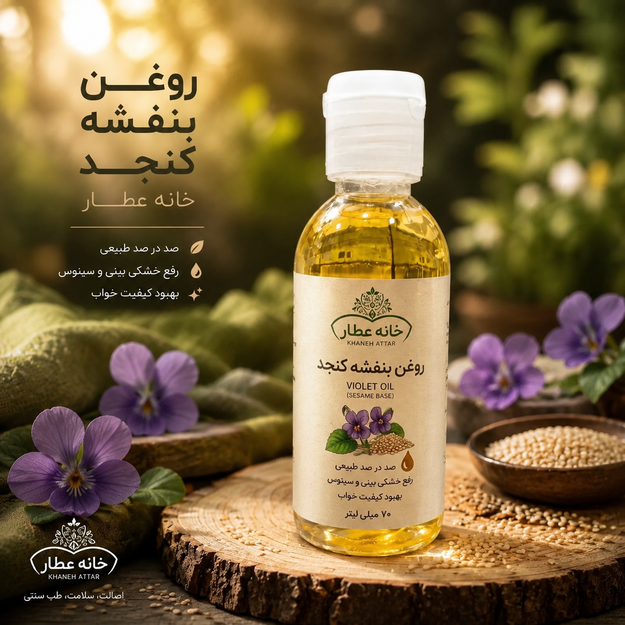 روغن بنفشه پایه کنجد اصل(70 میلی لیتر)