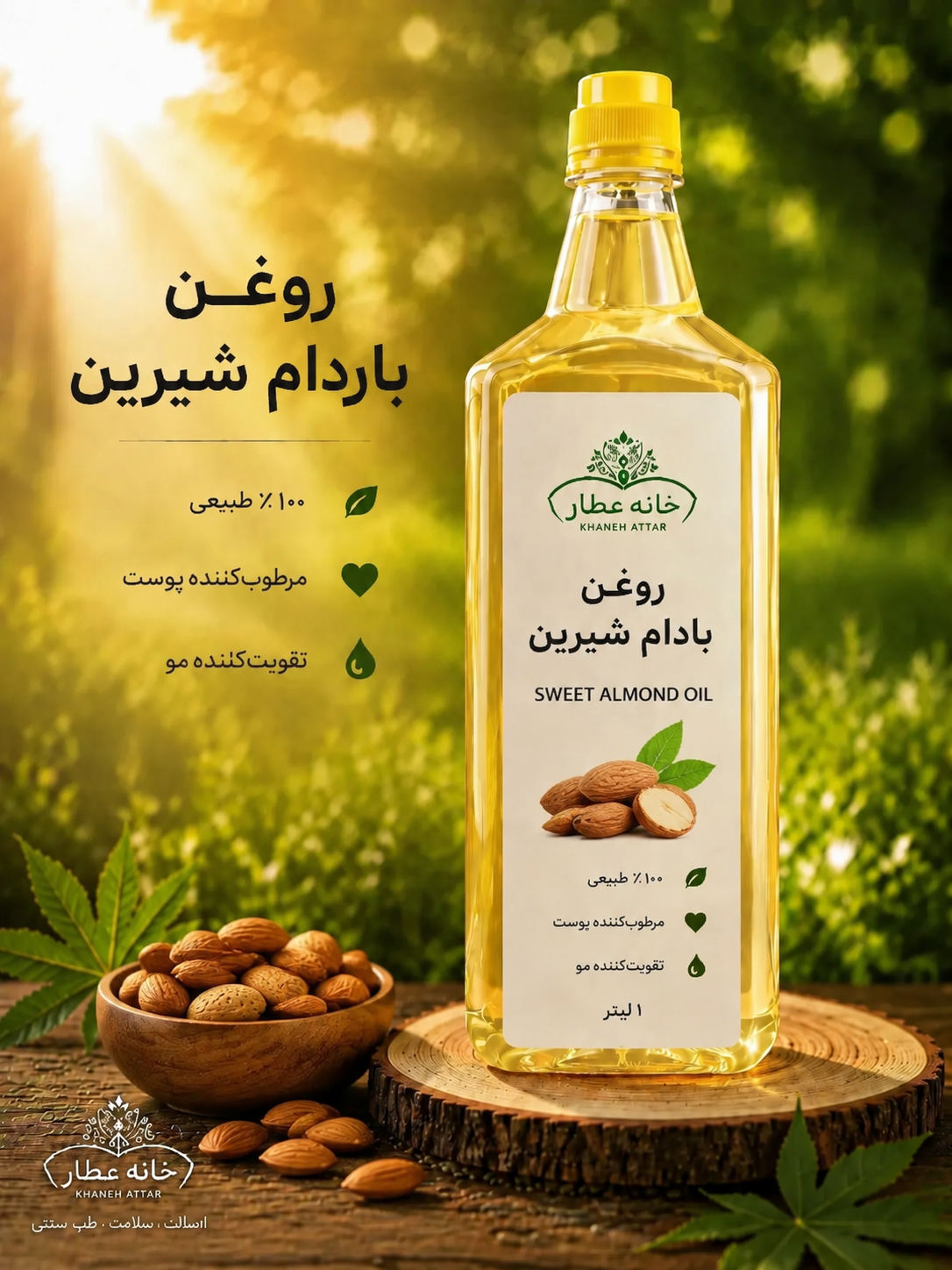 روغن بادام شیرین خالص (نیم لیتری) بضمانت مرجوعی