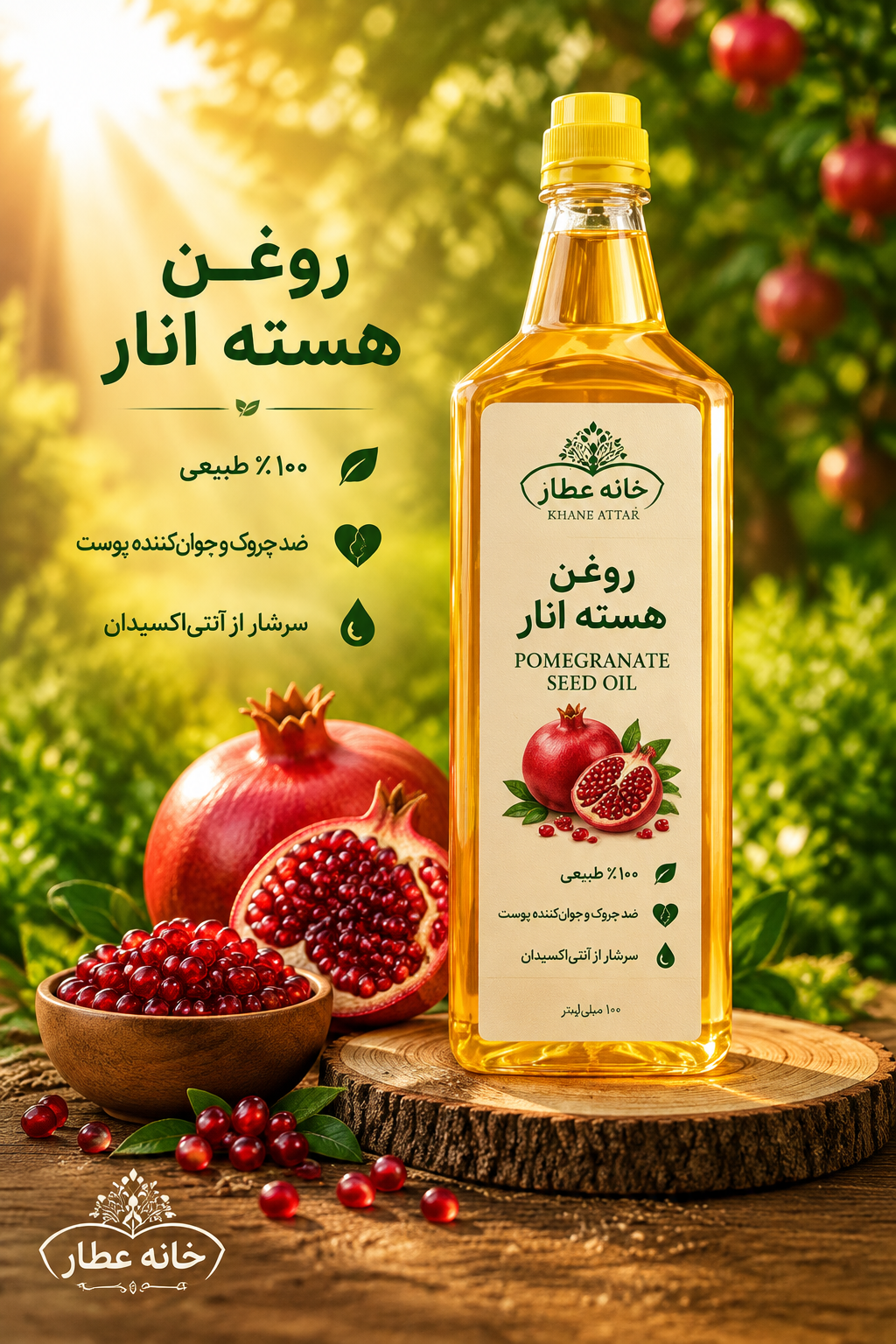 روغن هسته انار خالص (۱ لیتری) بضمانت مرجوعی