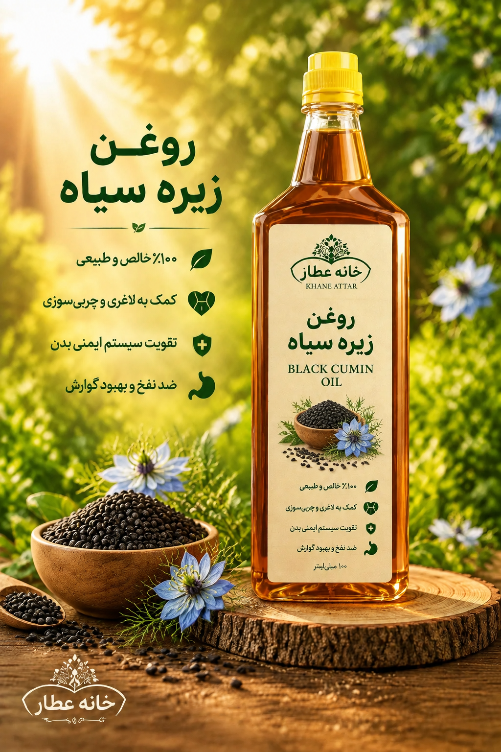 روغن  زیره سیاه خالص (۱ لیتری) بضمانت مرجوعی