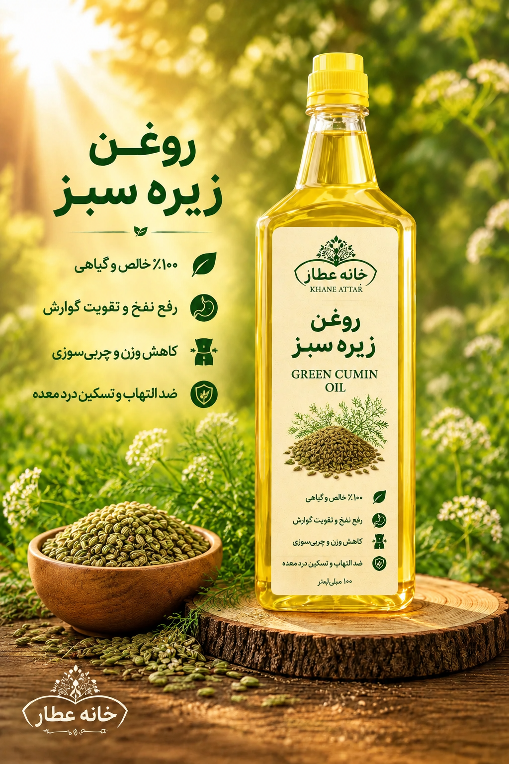 روغن  زیره سبز خالص (۱ لیتری) بضمانت مرجوعی